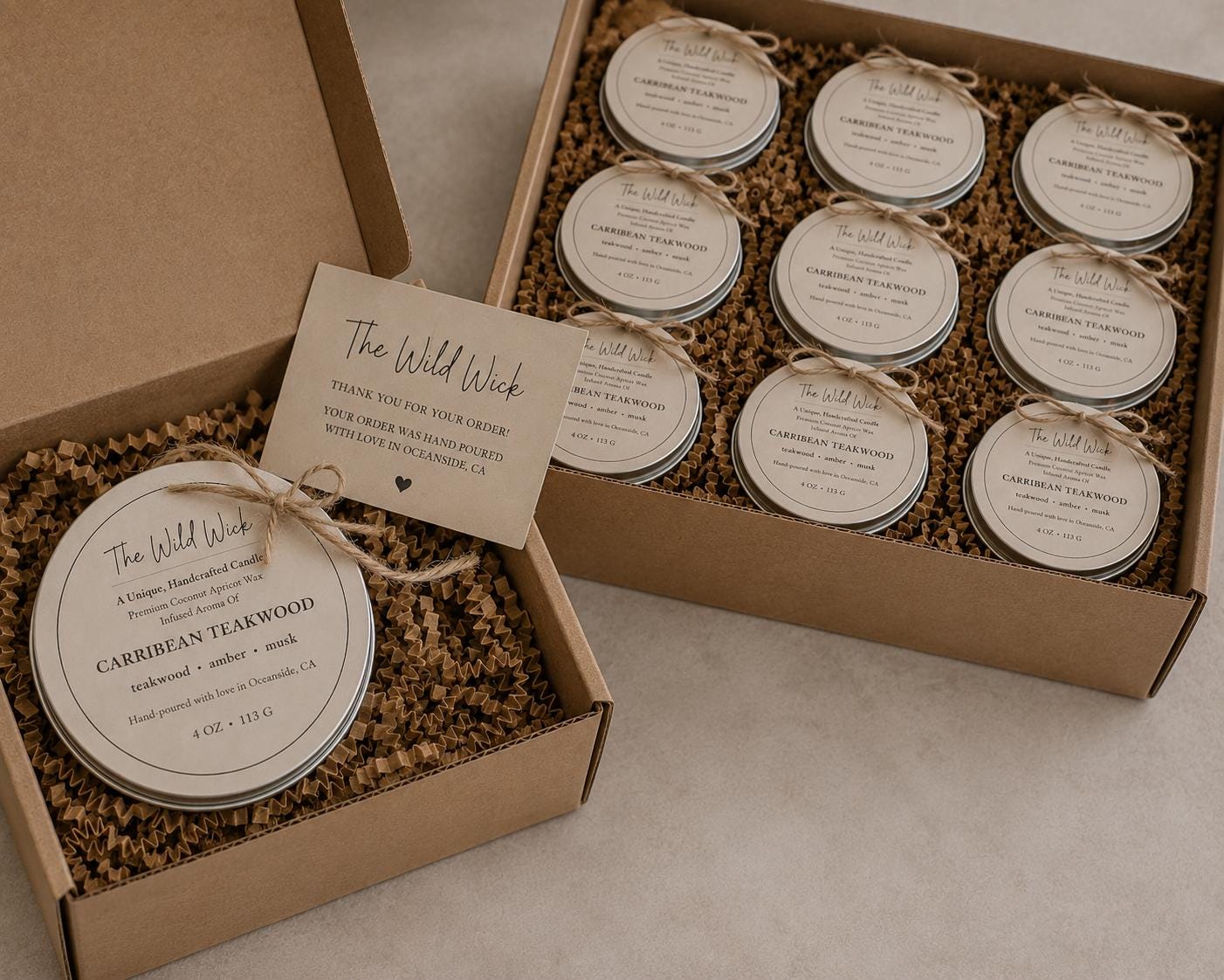 Caribbean Teakwood Luxury Candle | Coconut Apricot Wax | Masculine Coastal | Simple Clean white 4oz Tin |