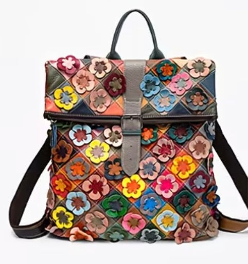 Leather boho daisy purse backpack
