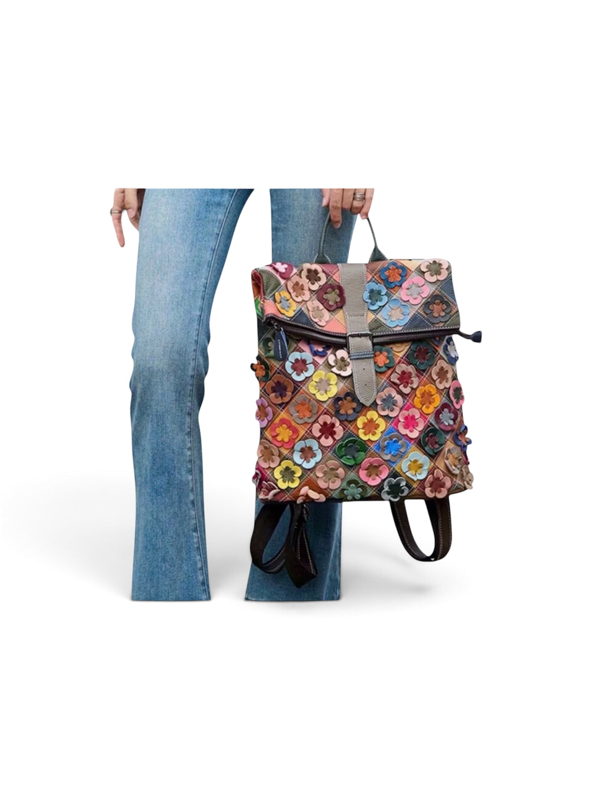 Leather boho daisy purse backpack