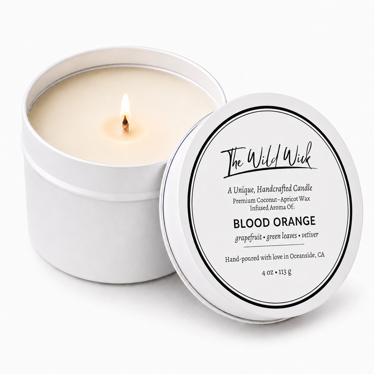 Blood Orange Luxury Candle | Coconut Apricot Wax | Citrus Fresh | Simple Clean white 4oz Tin |