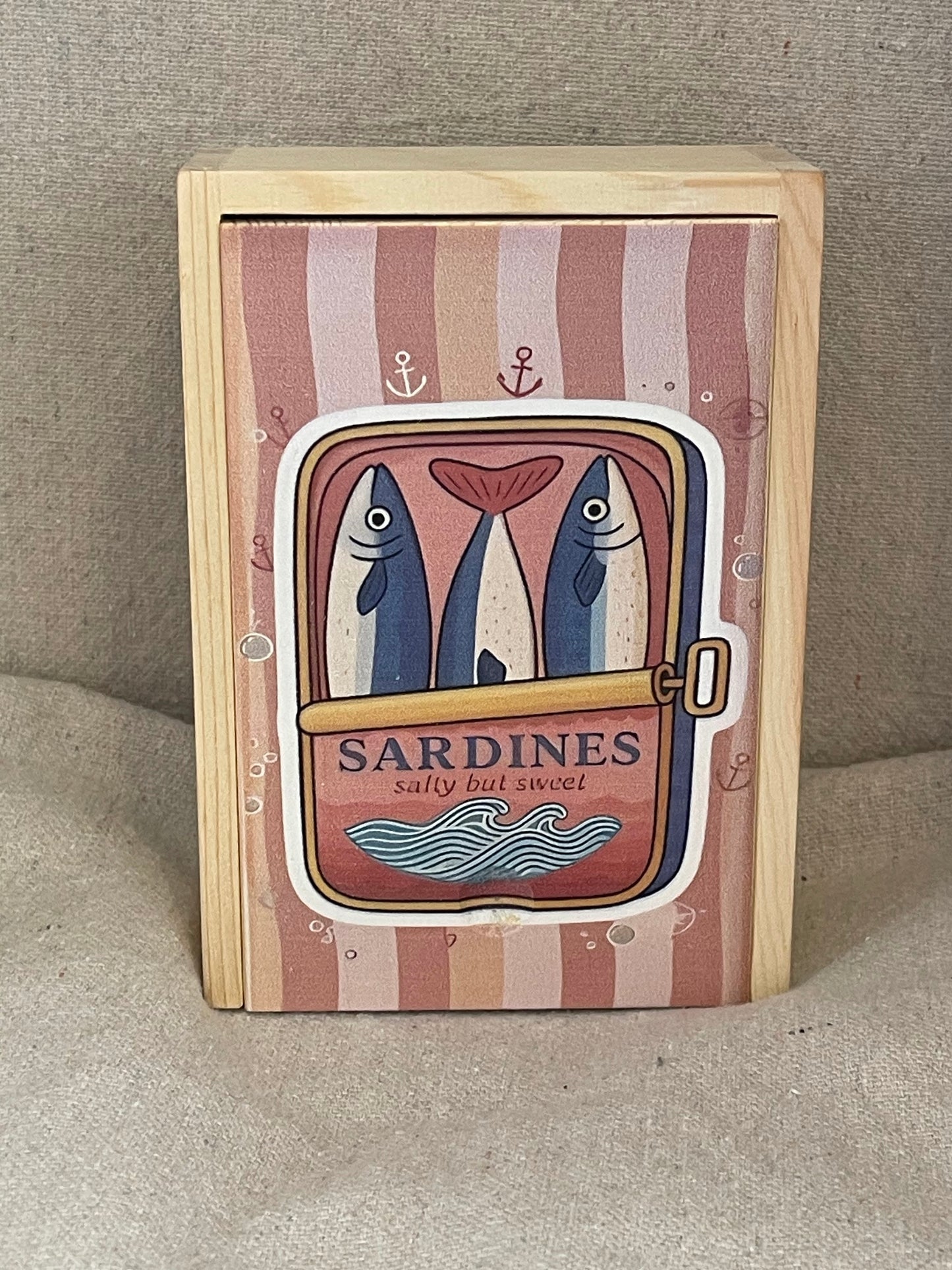 Mouse in a Sardine House - Adorable collectable in a Wooden Box in a Sardine box. One of a kind.