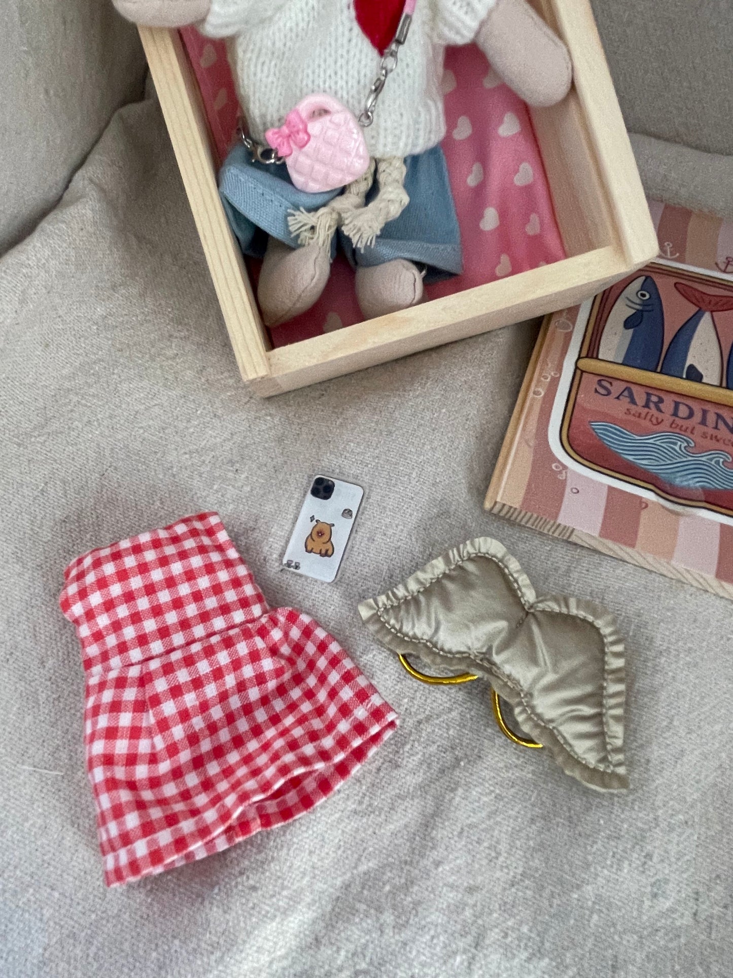 Mouse in a Sardine House - Adorable collectable in a Wooden Box in a Sardine box. One of a kind.