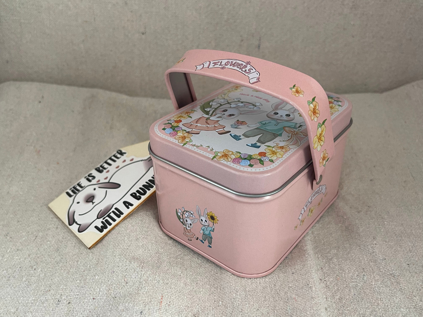 Bunny in a Box Tin Box - Adorable Pink Collectible