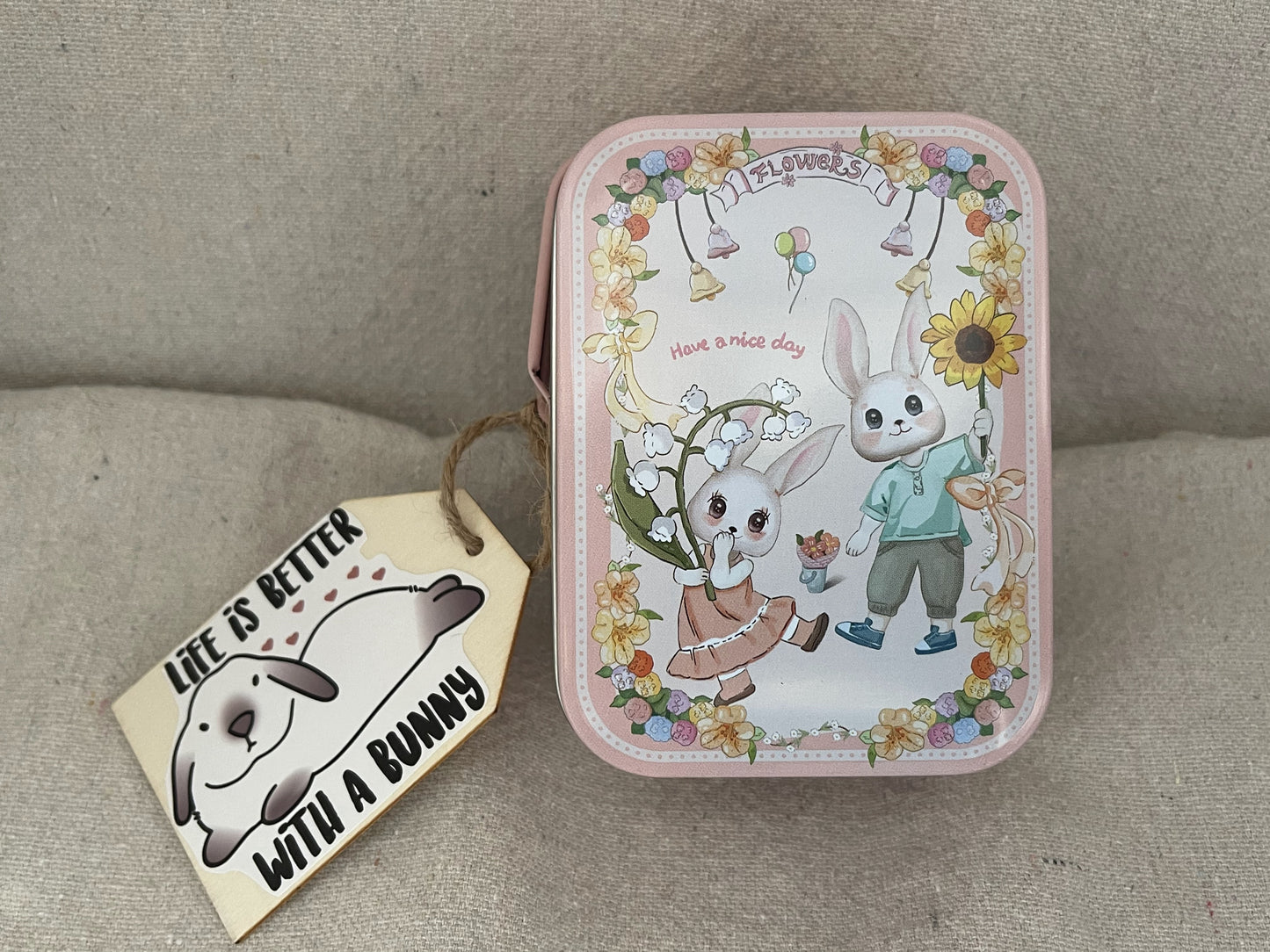 Bunny in a Box Tin Box - Adorable Pink Collectible