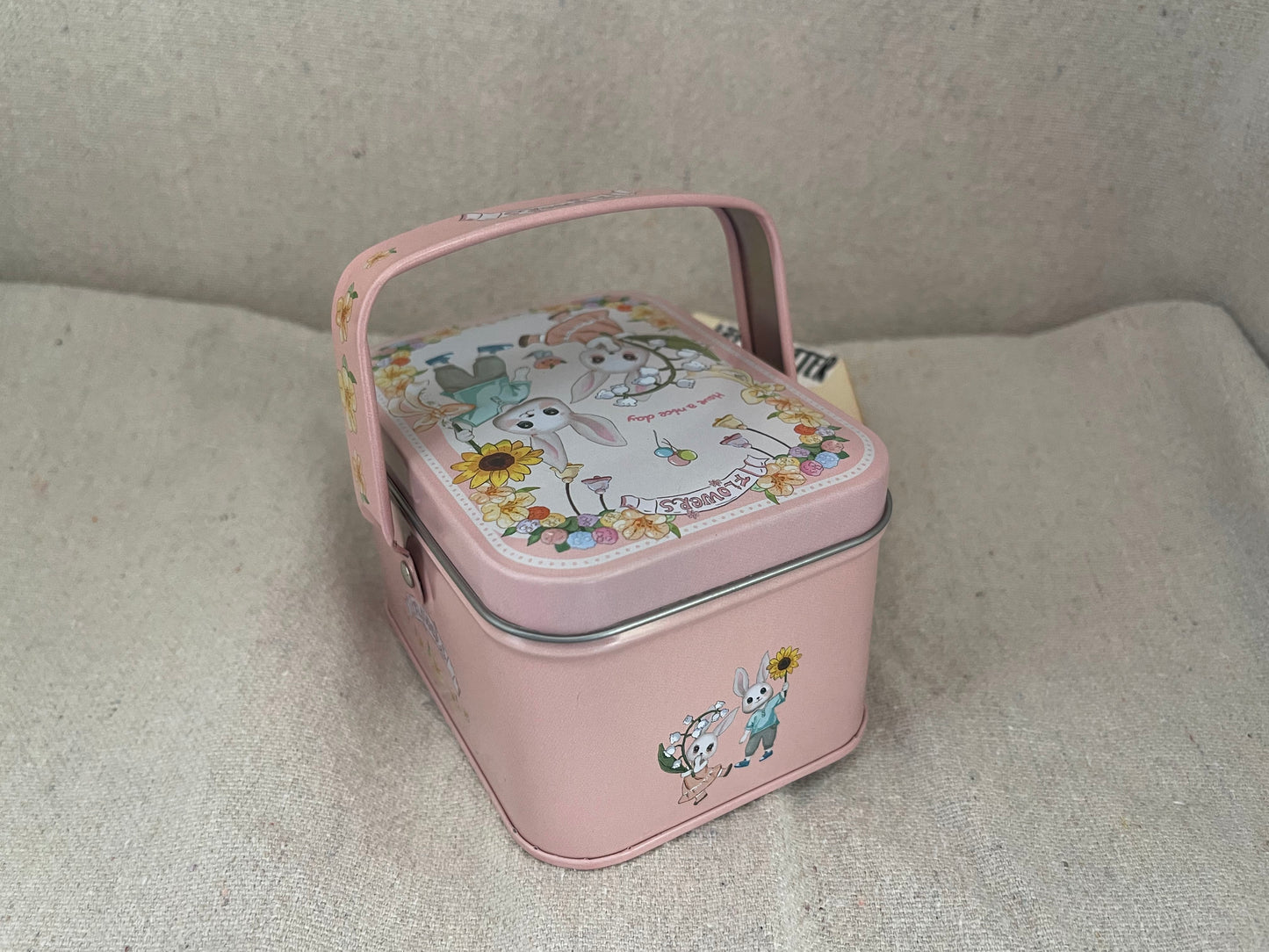 Bunny in a Box Tin Box - Adorable Pink Collectible