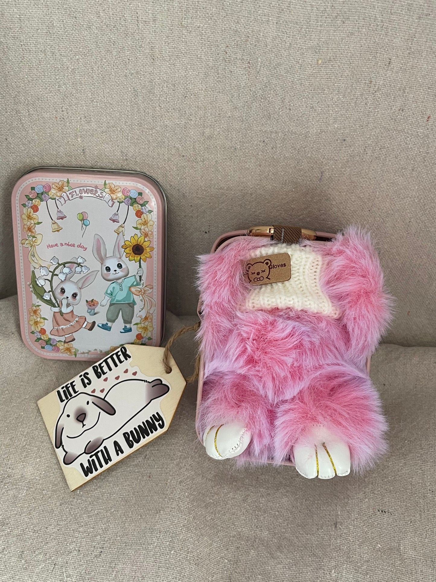 Bunny in a Box Tin Box - Adorable Pink Collectible