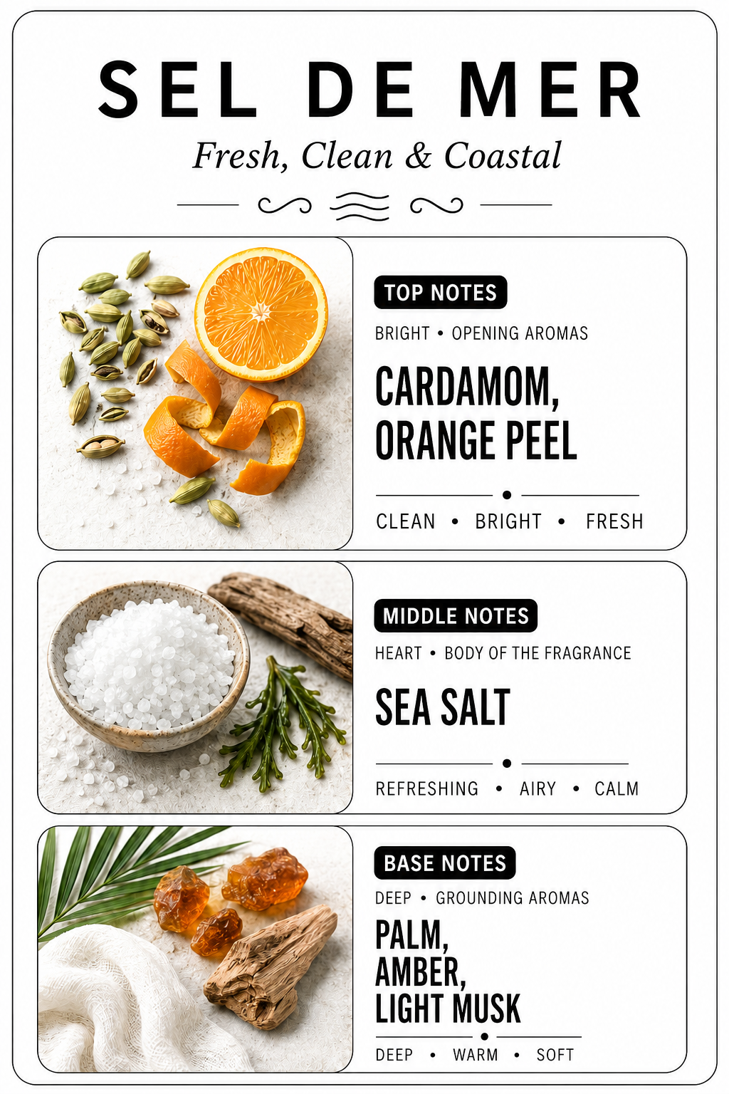 Sel De Mer Luxury Candle | Coconut Apricot Wax | Masculine Beach | Simple Clean white 4oz Tin |