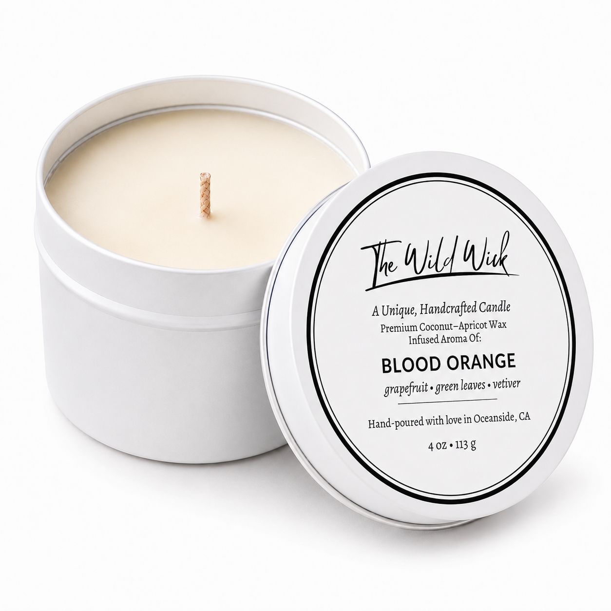 Blood Orange Luxury Candle | Coconut Apricot Wax | Citrus Fresh | Simple Clean white 4oz Tin |