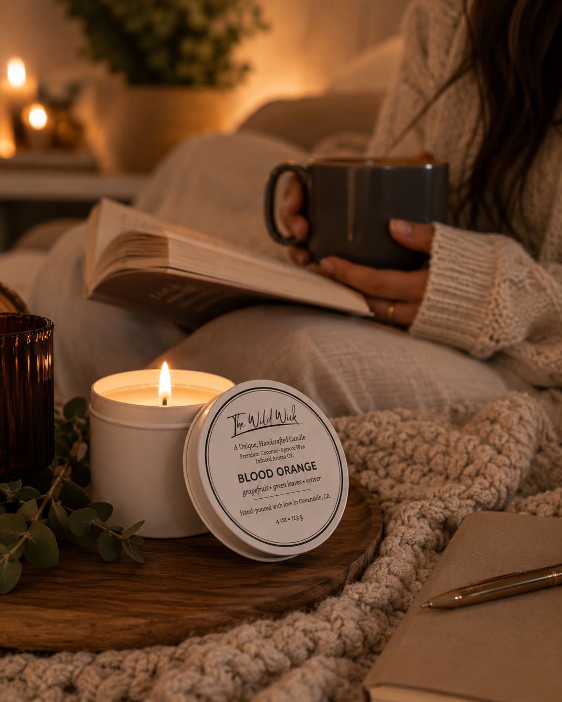 Blood Orange Luxury Candle | Coconut Apricot Wax | Citrus Fresh | Simple Clean white 4oz Tin |