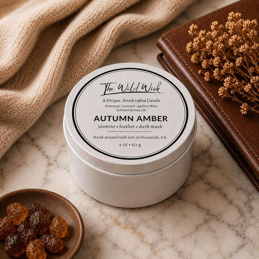 Autumn Amber Luxury Candle | Coconut Apricot Wax | Warm Amber | Simple Clean white 4oz Tin |
