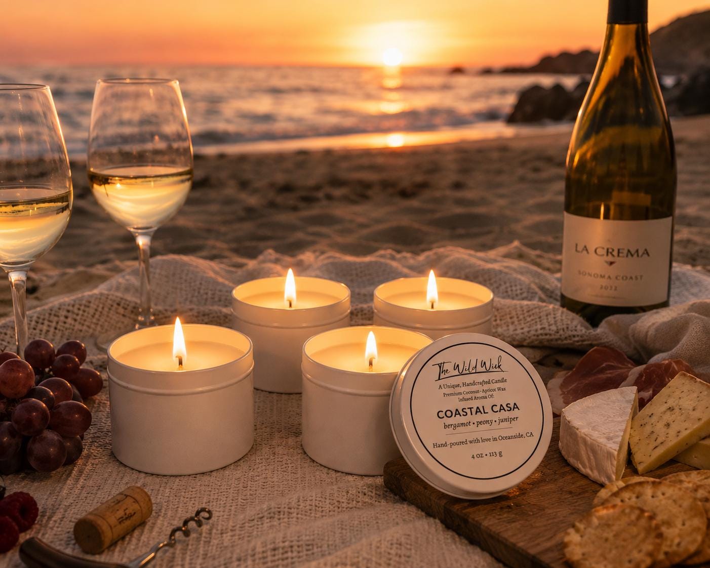 Coastal Casa Luxury Candle | Coconut Apricot Wax | Warm Coastal Moss | Simple Clean white 4oz Tin |