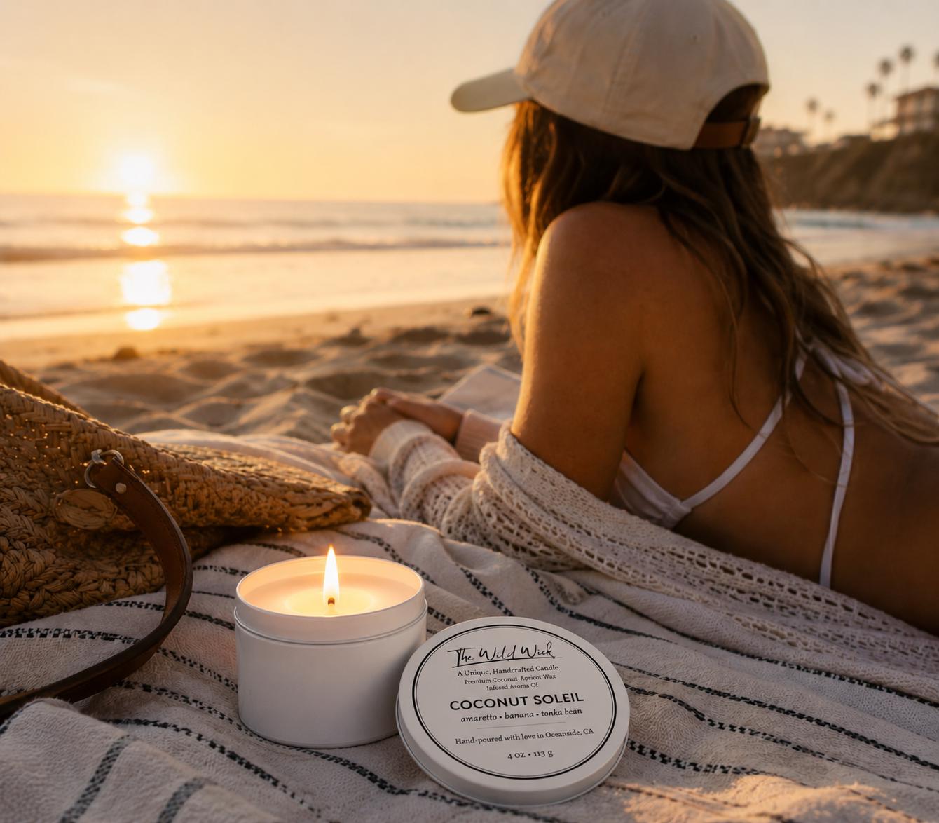 Beachy Linen Luxury Candle | Coconut Apricot Wax | Warm Coastal | Simple Clean white 4oz Tin |