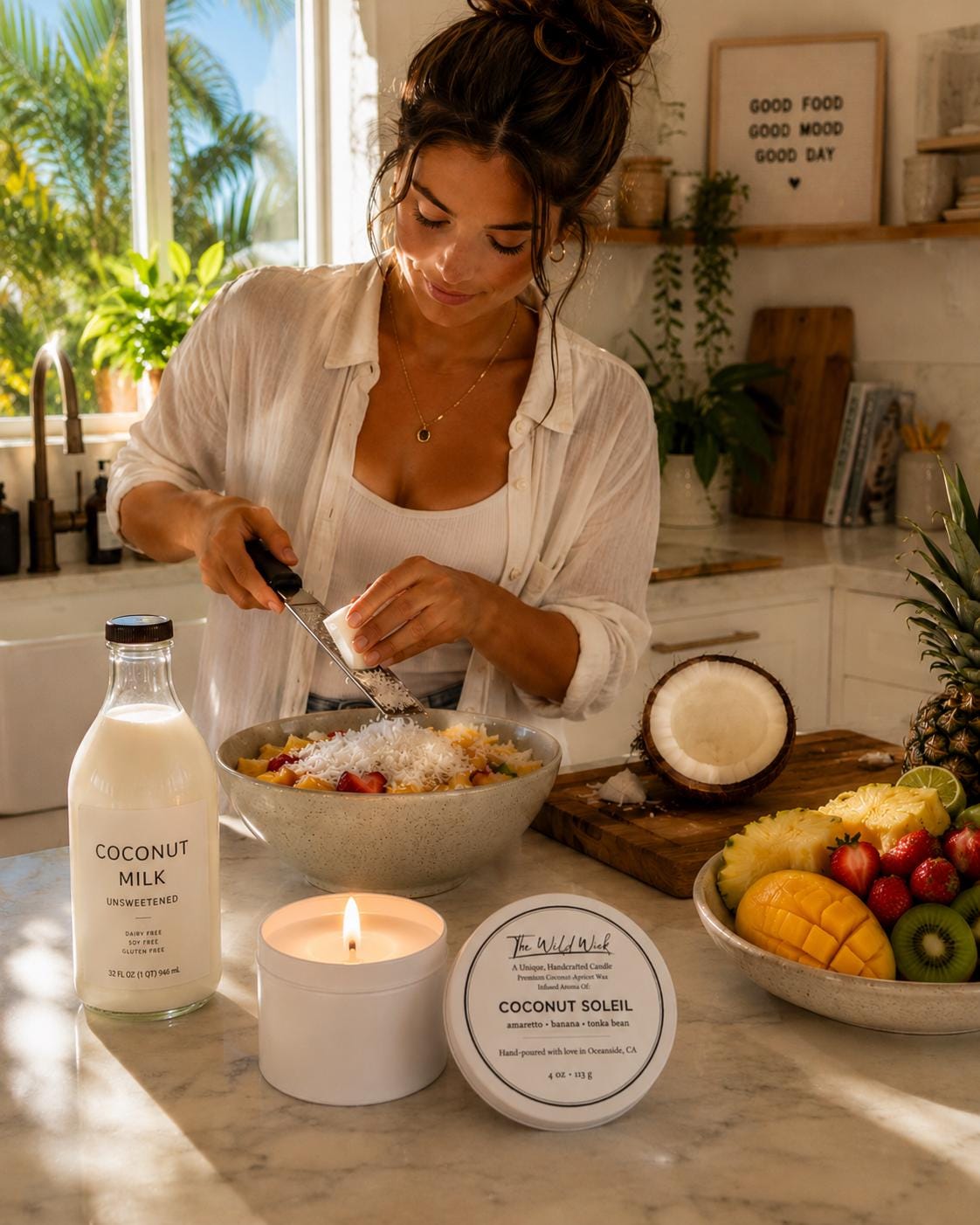 Beachy Linen Luxury Candle | Coconut Apricot Wax | Warm Coastal | Simple Clean white 4oz Tin |