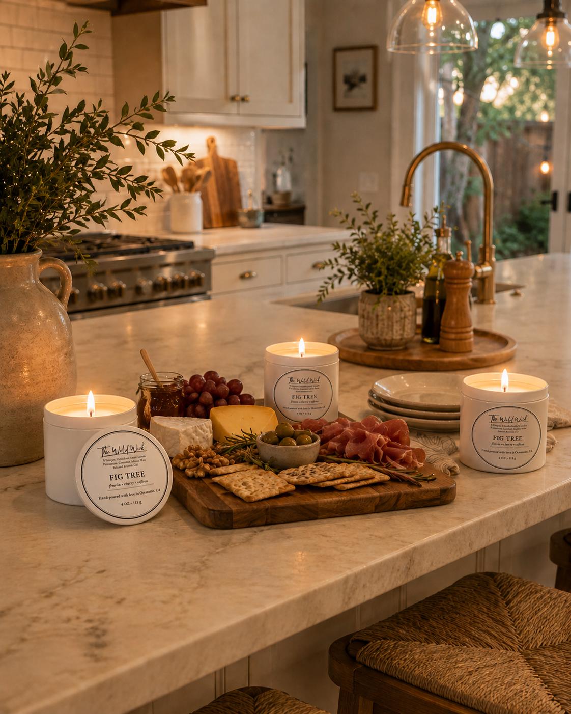 Fig Tree Luxury Candle | Coconut Apricot Wax | Masculine Fruit | Simple Clean white 4oz Tin |