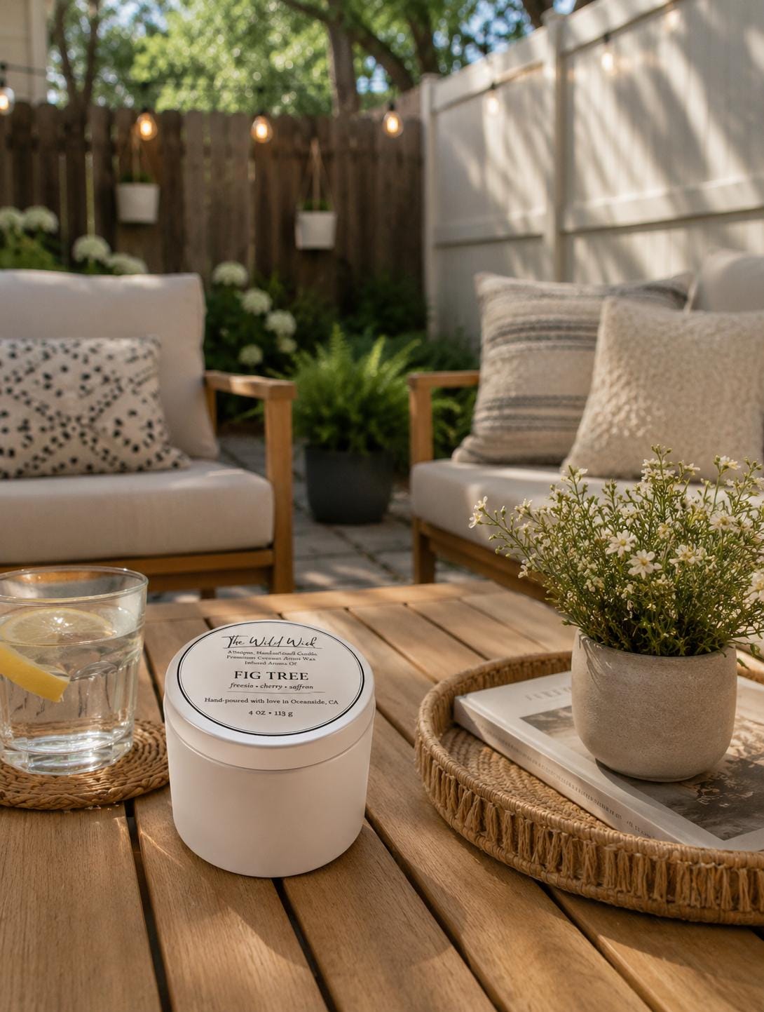 Fig Tree Luxury Candle | Coconut Apricot Wax | Masculine Fruit | Simple Clean white 4oz Tin |