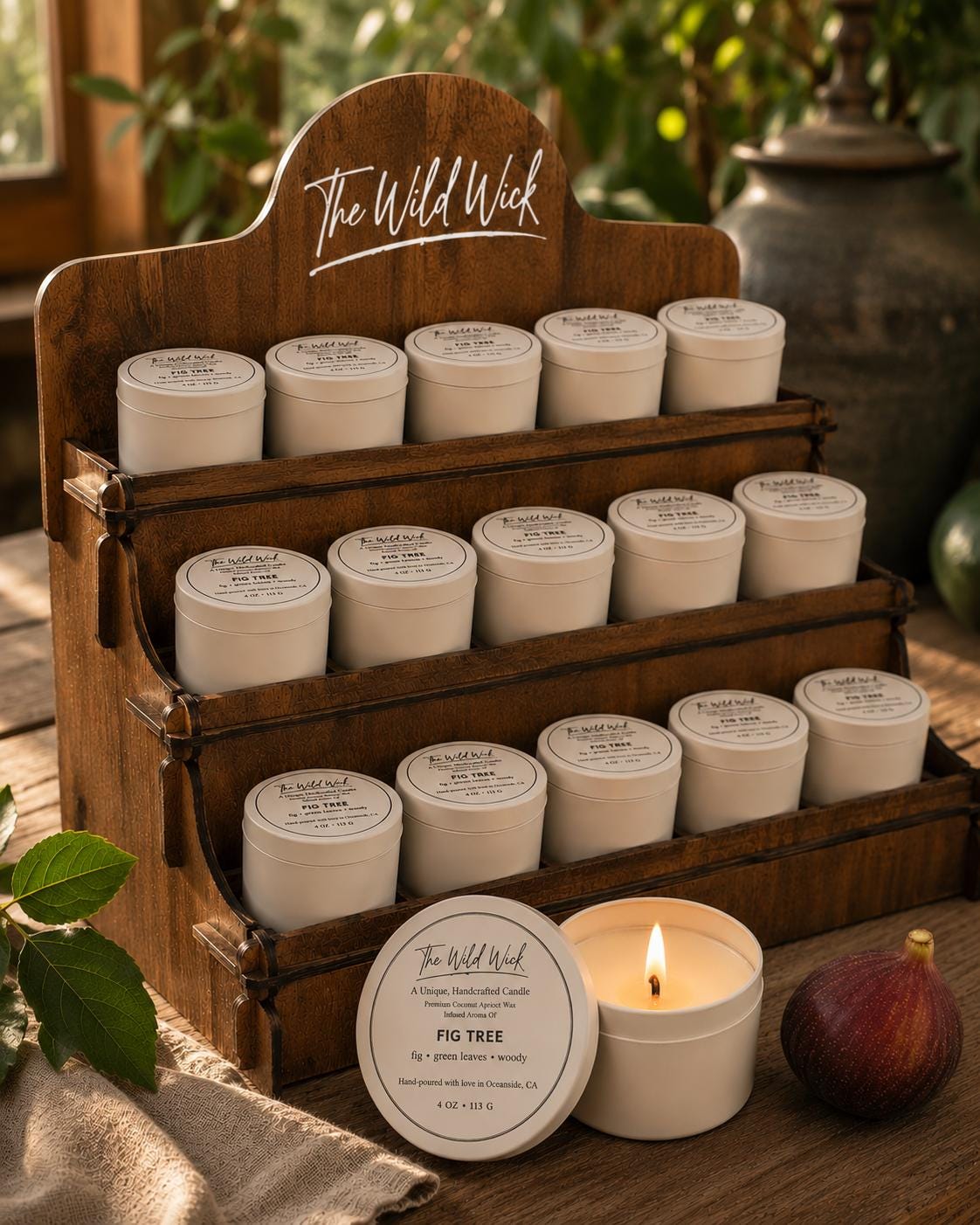 Fig Tree Luxury Candle | Coconut Apricot Wax | Masculine Fruit | Simple Clean white 4oz Tin |