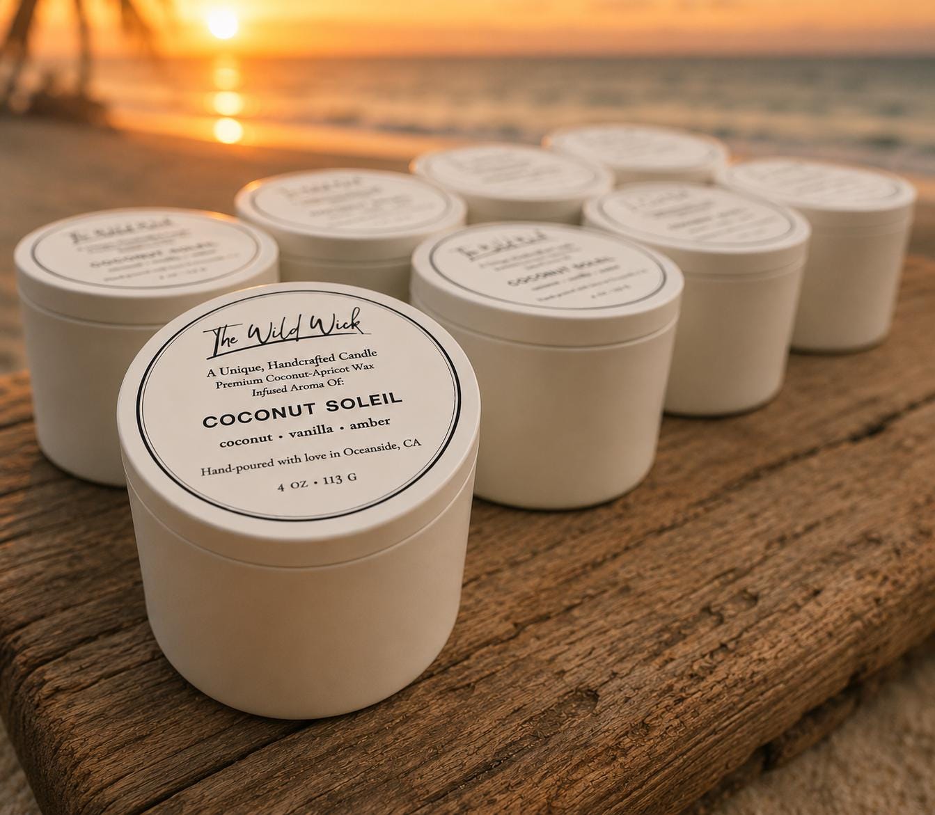 Coconut Soleil Luxury Candle | Coconut Apricot Wax | Coco Banana | Simple Clean white 4oz Tin |