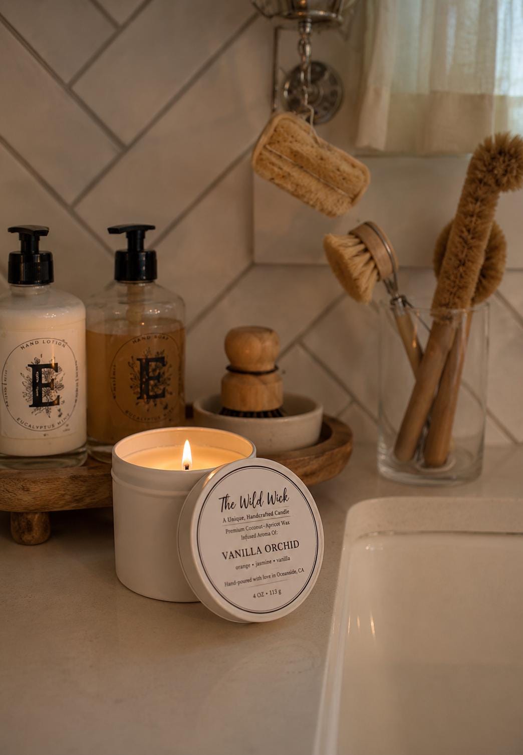 Vanilla Orchid Luxury Candle | Coconut Apricot Wax | Cool Coastal | Simple Clean white 4oz Tin |