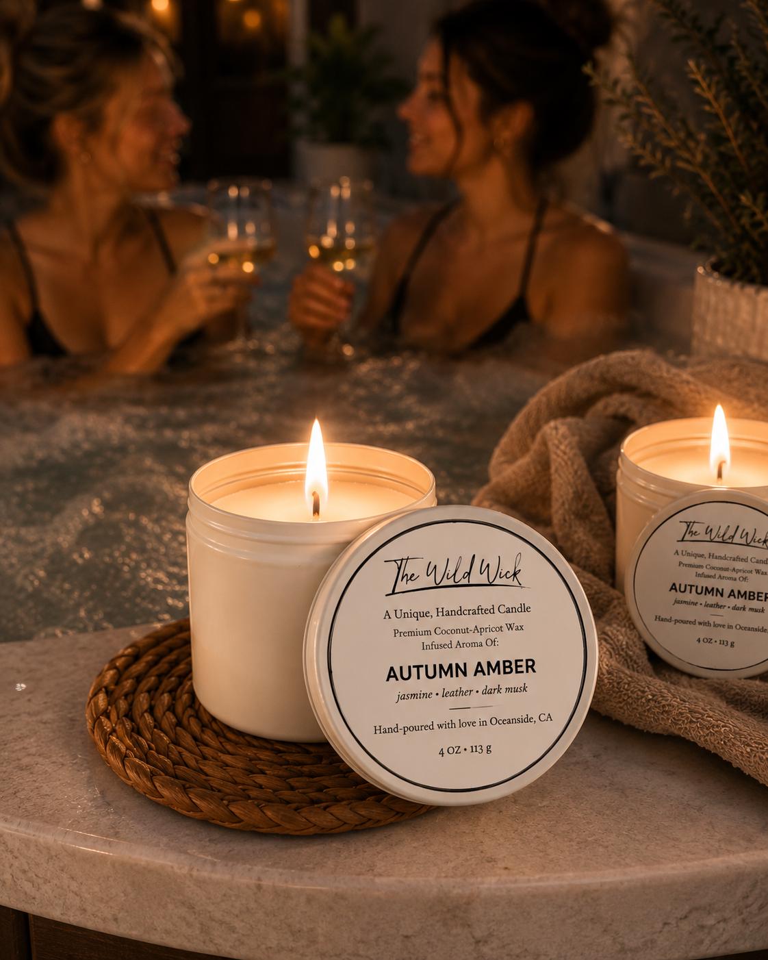 Autumn Amber Luxury Candle | Coconut Apricot Wax | Warm Amber | Simple Clean white 4oz Tin |