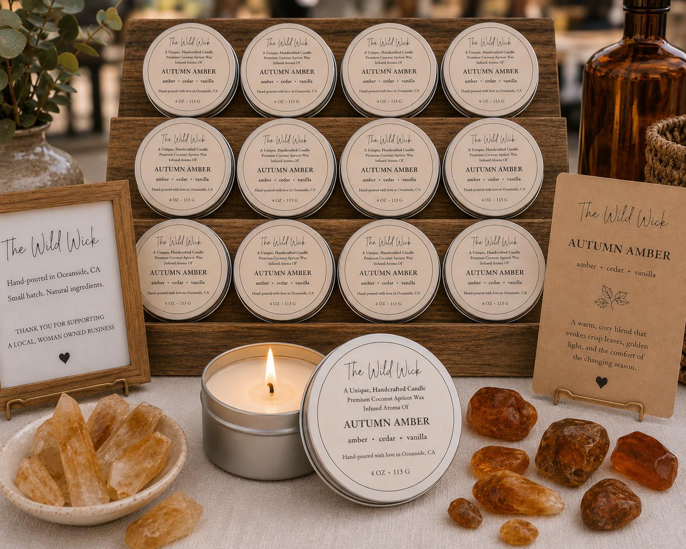 Autumn Amber Luxury Candle | Coconut Apricot Wax | Warm Amber | Simple Clean white 4oz Tin |