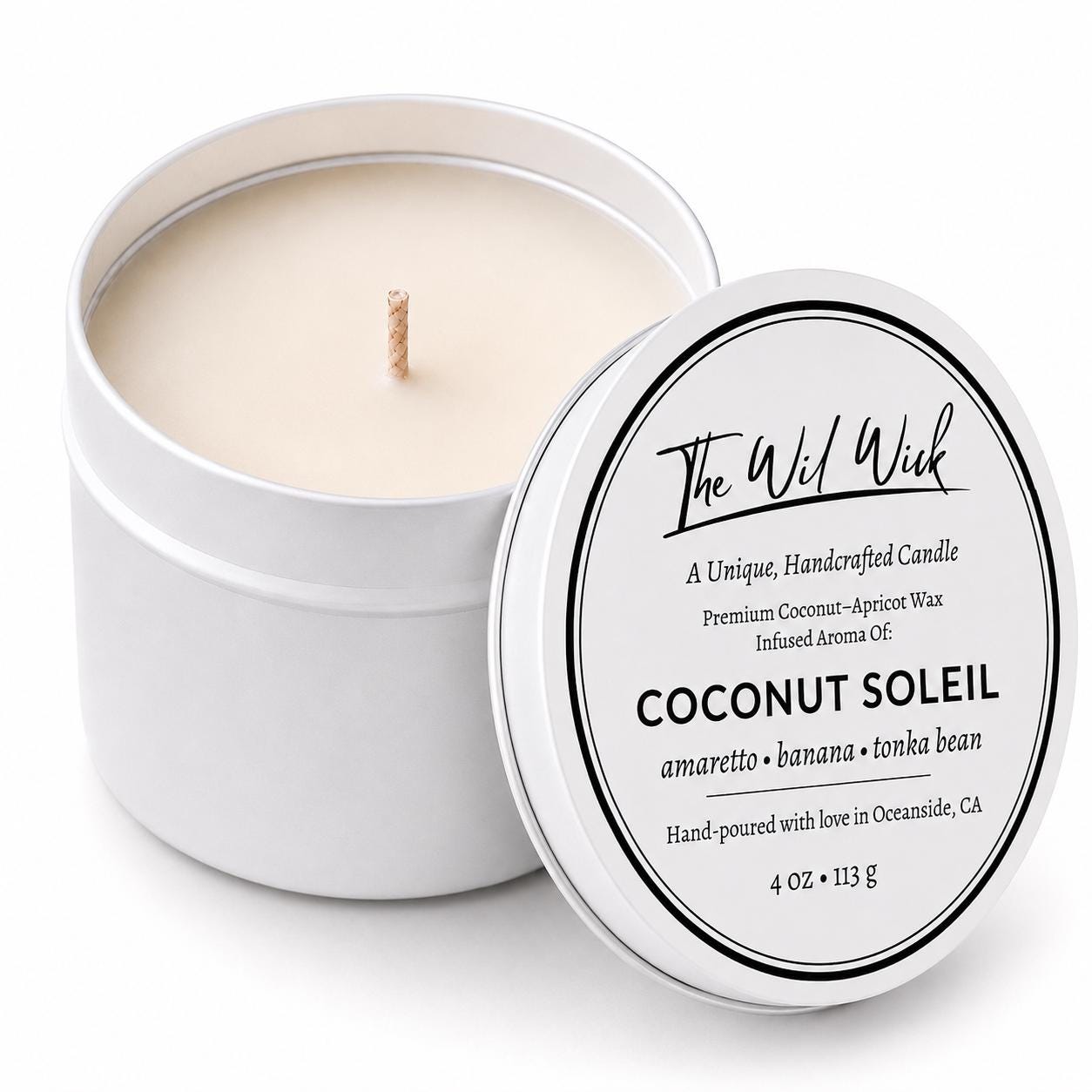 Beachy Linen Luxury Candle | Coconut Apricot Wax | Warm Coastal | Simple Clean white 4oz Tin |