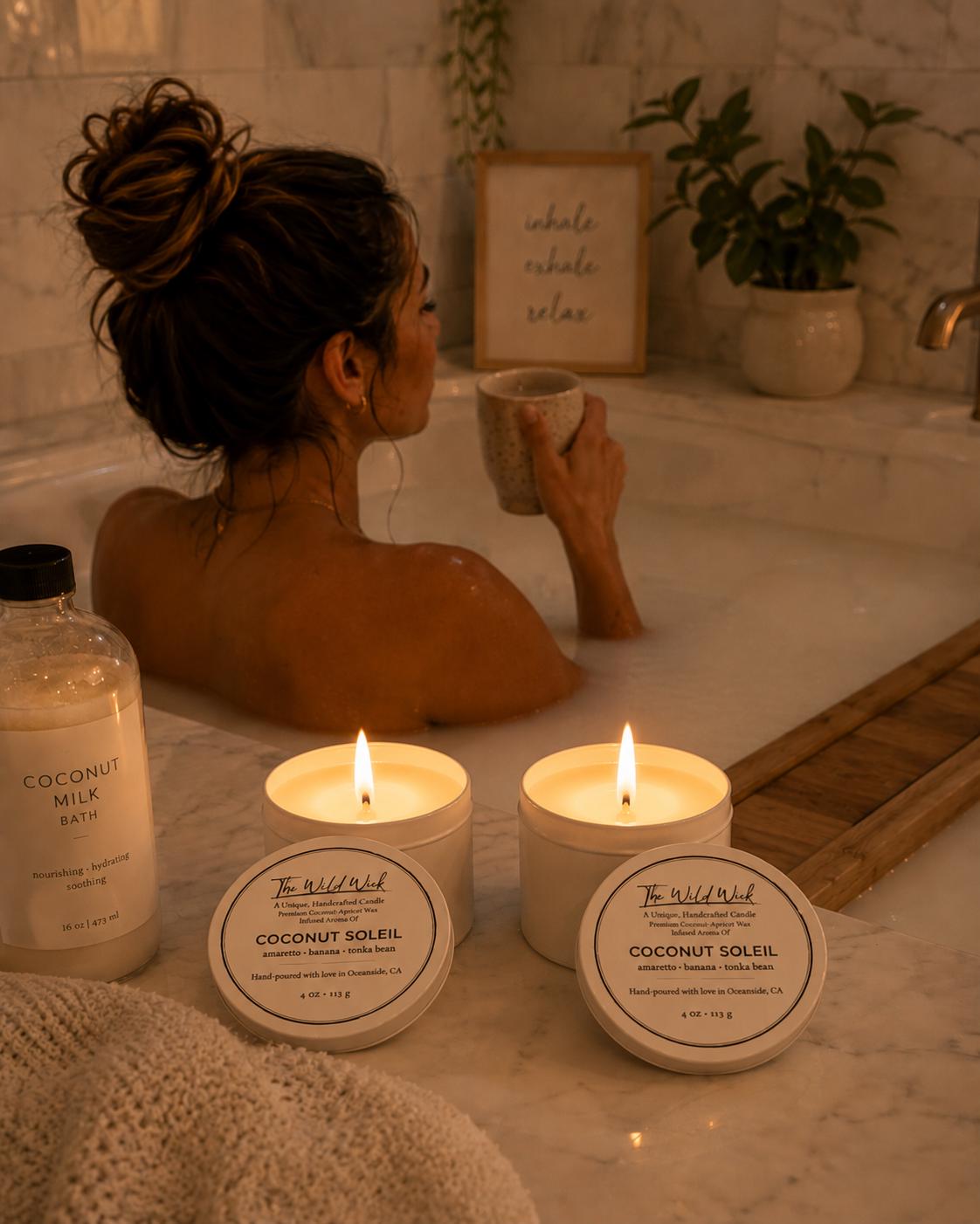 Beachy Linen Luxury Candle | Coconut Apricot Wax | Warm Coastal | Simple Clean white 4oz Tin |