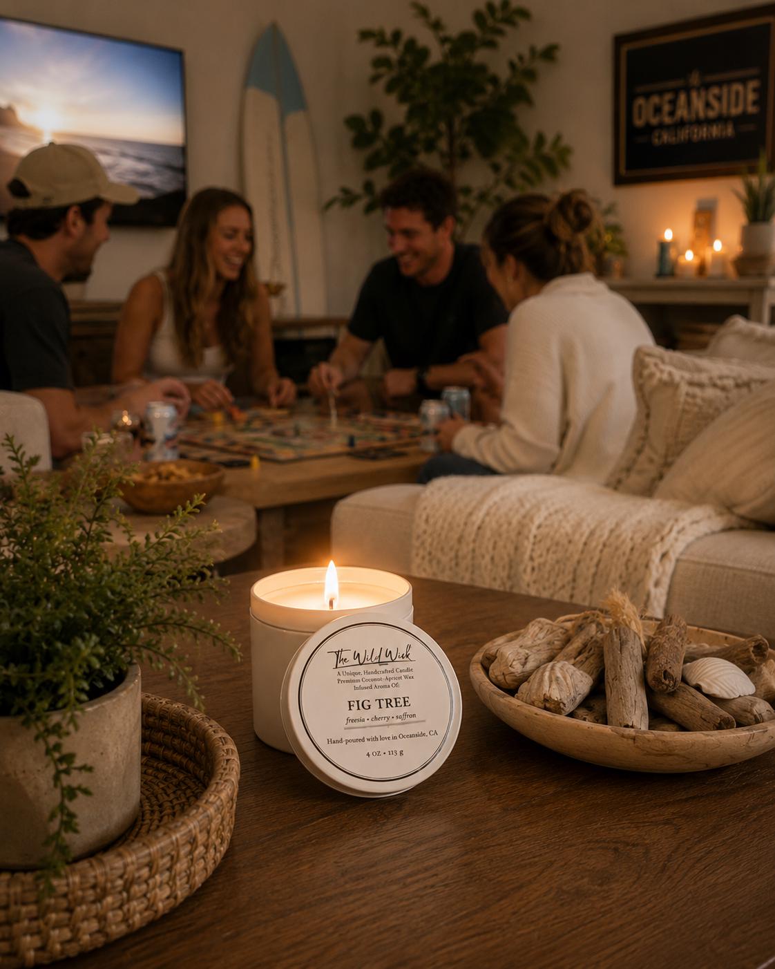 Fig Tree Luxury Candle | Coconut Apricot Wax | Masculine Fruit | Simple Clean white 4oz Tin |