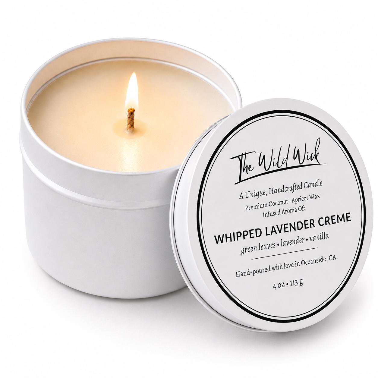Whipped lavender Creme Luxury Candle | Coconut Apricot Wax | Sweet Spa Refresh | Simple Clean white 4oz Tin |