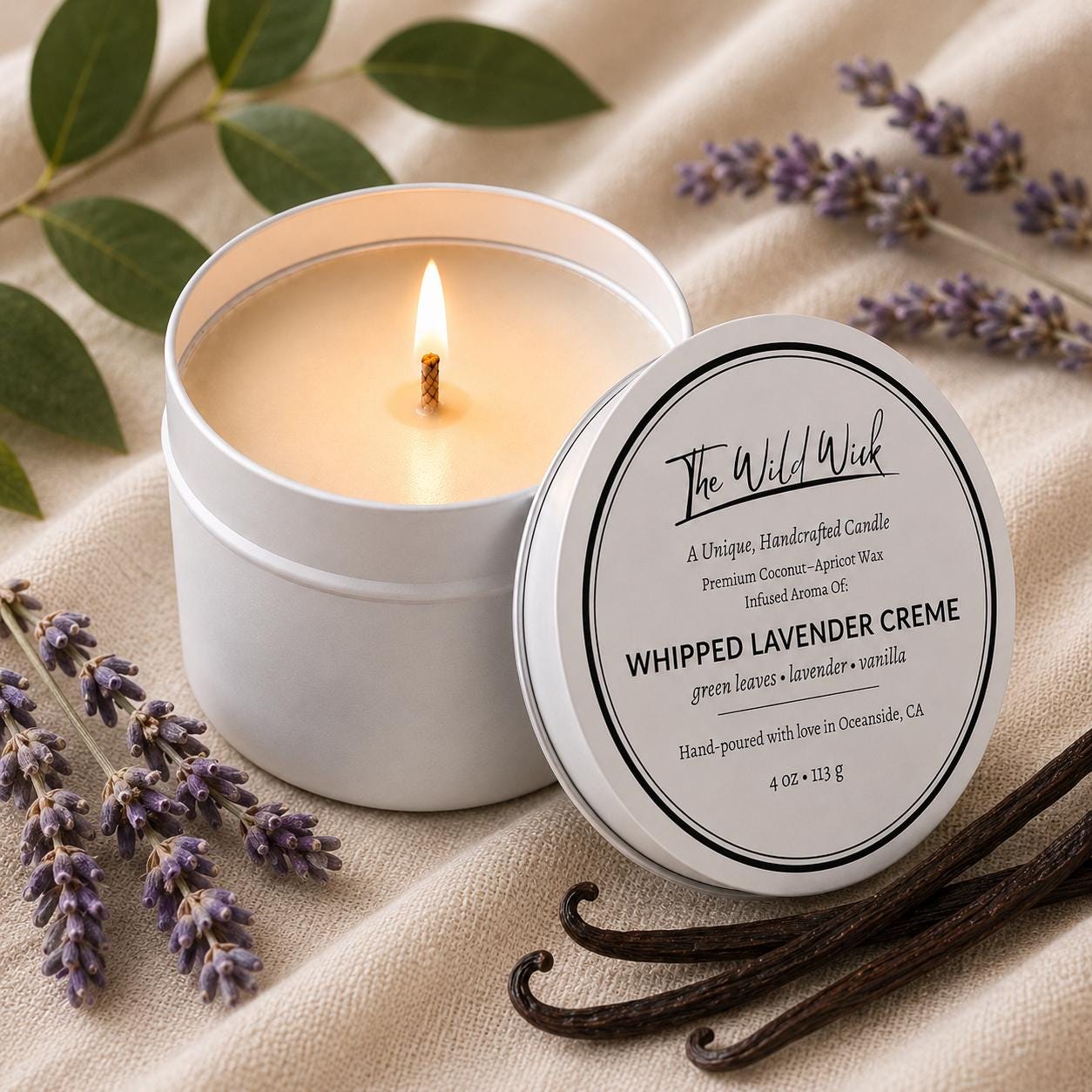 Whipped lavender Creme Luxury Candle | Coconut Apricot Wax | Sweet Spa Refresh | Simple Clean white 4oz Tin |