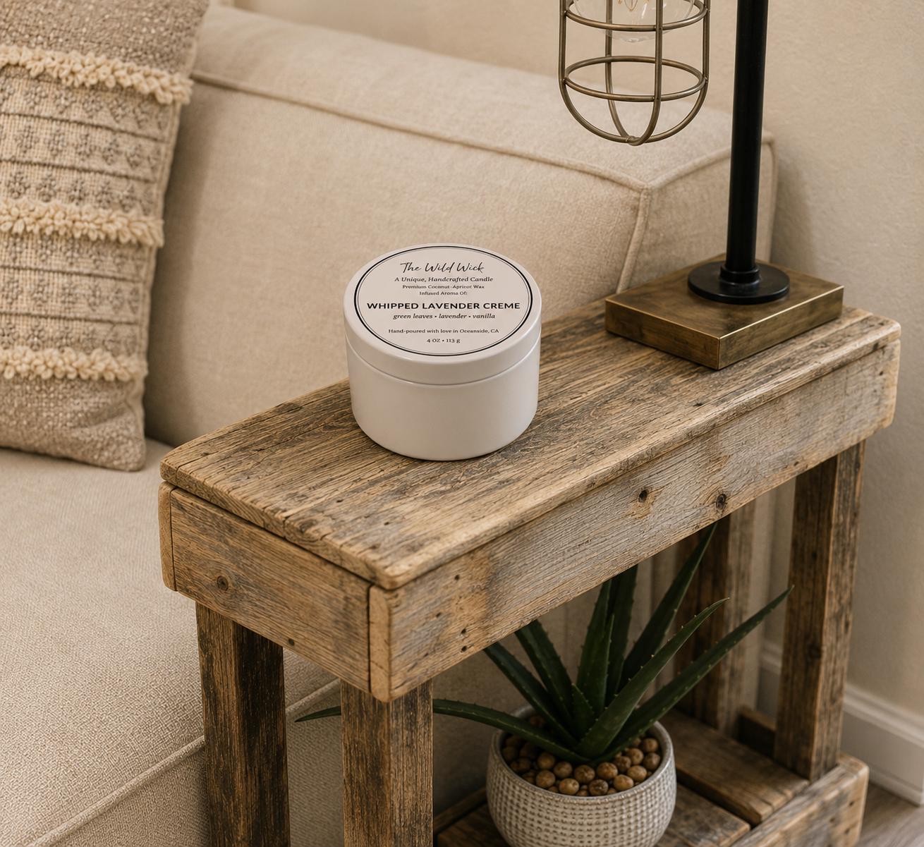 Whipped lavender Creme Luxury Candle | Coconut Apricot Wax | Sweet Spa Refresh | Simple Clean white 4oz Tin |
